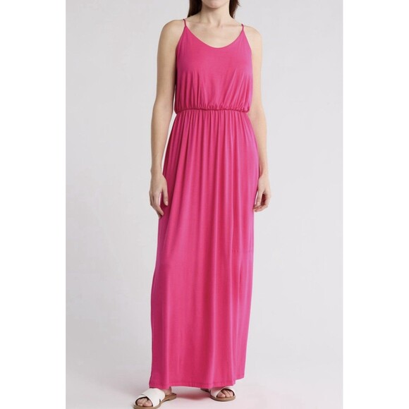 Emerald Women’s  spaghetti strap maxi dress Size 1XL Pink Pullover Elastic Waist - Picture 1 of 11